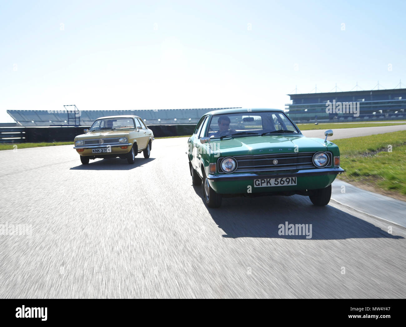 1974 Mk3 Ford Cortina and 1979 Vauxhall Viva classic British family cars Stock Photo