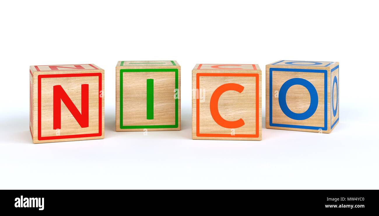 The name nico written with Isolated wooden toy cubes Stock Photo Alamy