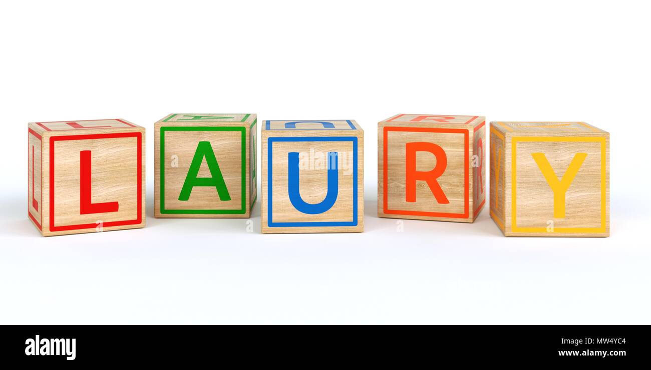 The name laury written with Isolated wooden toy cubes Stock Photo - Alamy