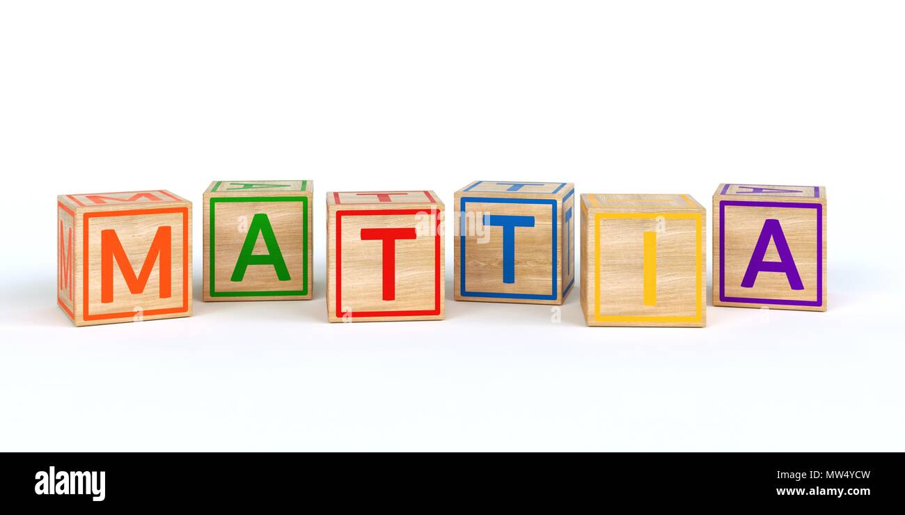 The name mattia written with Isolated wooden toy cubes Stock Photo Alamy