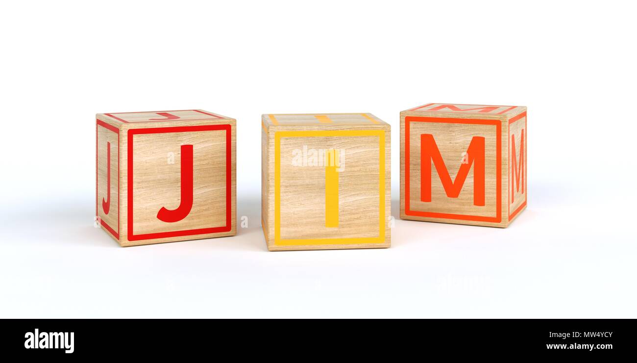The name jim written with Isolated wooden toy cubes Stock Photo Alamy