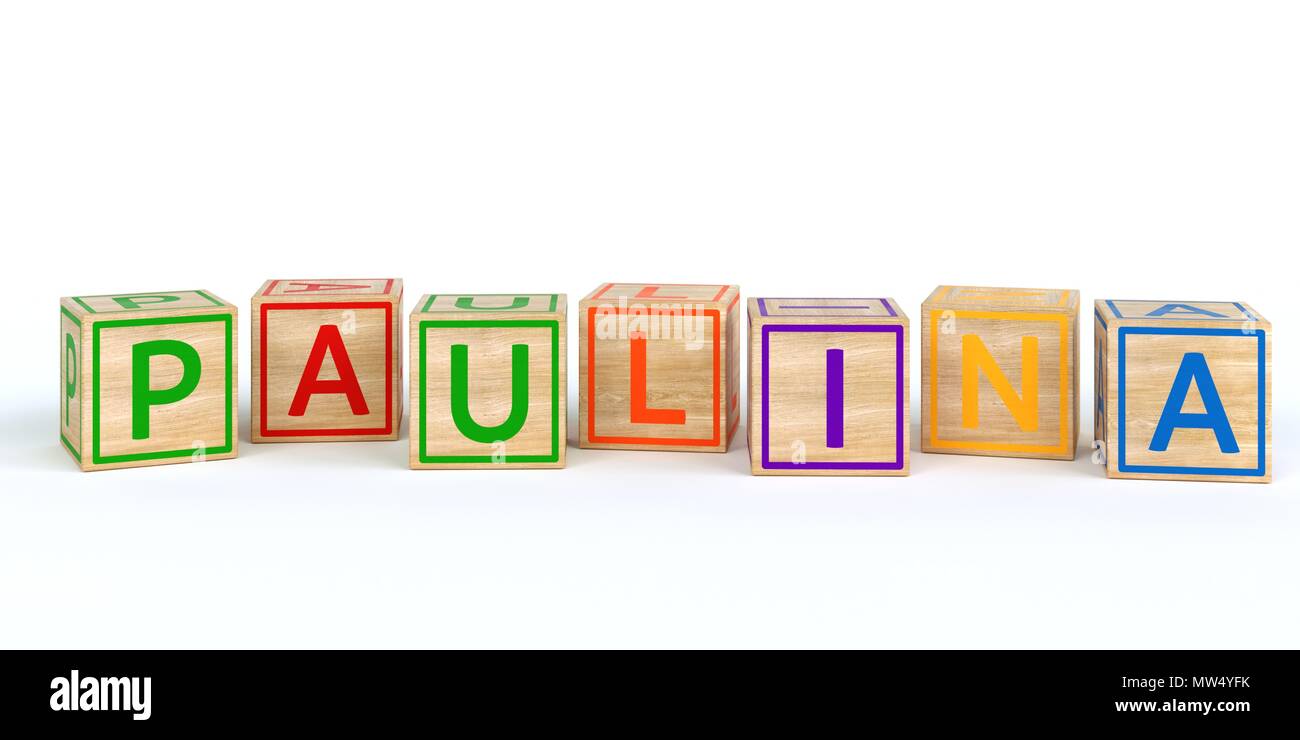 The name paulina written with Isolated wooden toy cubes Stock Photo - Alamy