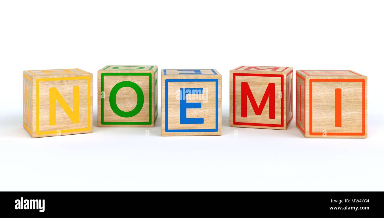 The name noemi written with Isolated wooden toy cubes Stock Photo - Alamy