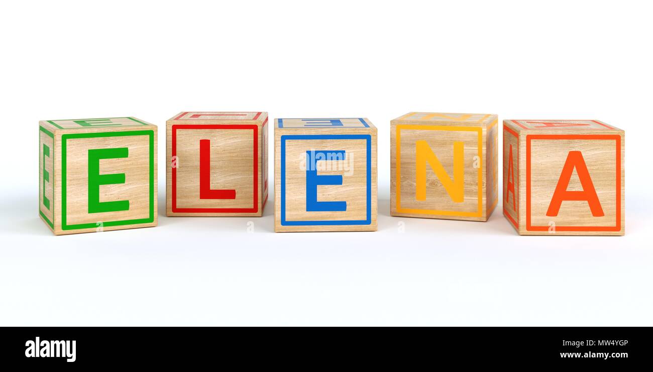 The name elena written with Isolated wooden toy cubes Stock Photo - Alamy