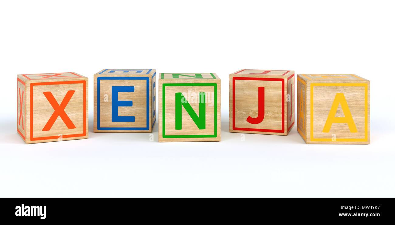 The name xenia written with Isolated wooden toy cubes Stock Photo Alamy