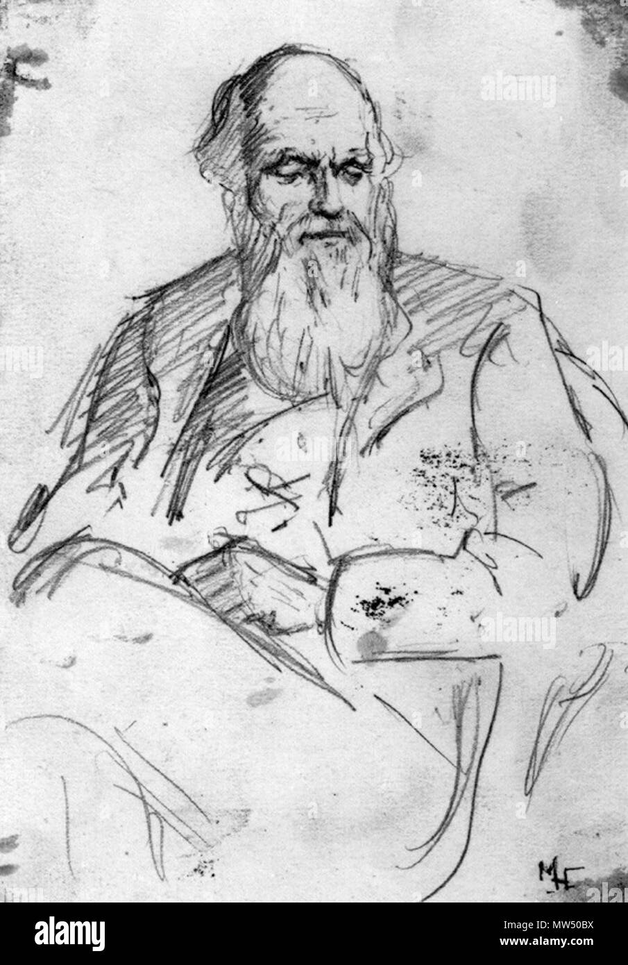 . English: A pencil sketch of Charles Darwin 7 1/8 in. x 4 7/8 in. (181 ...