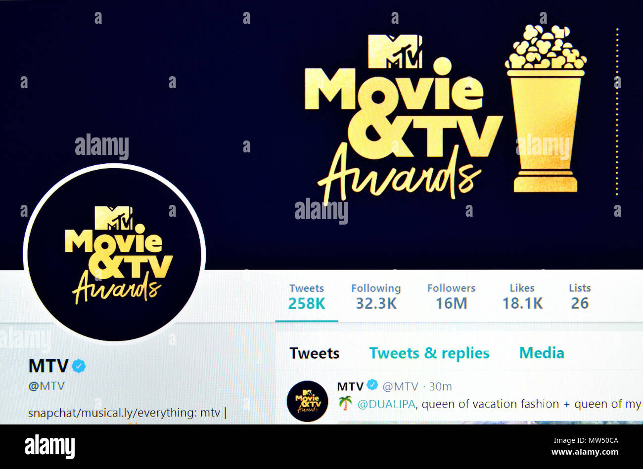 MTV Twitter page (2018) Stock Photo