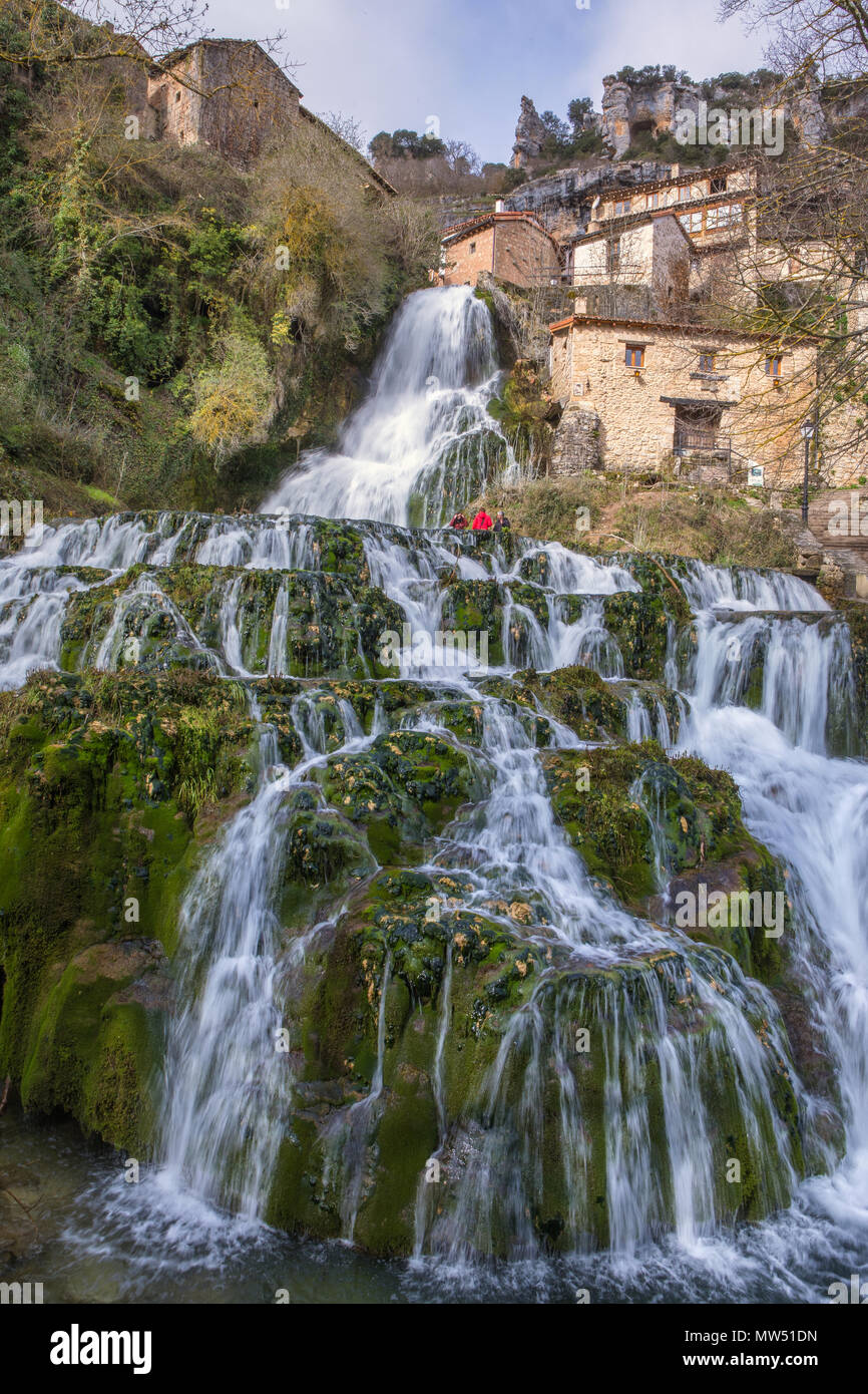 Spain Burgos Province Orbaneja Del Castillo City waterfall Stock spain-burgos-province-orbaneja-del-castillo-city-waterfall-stock