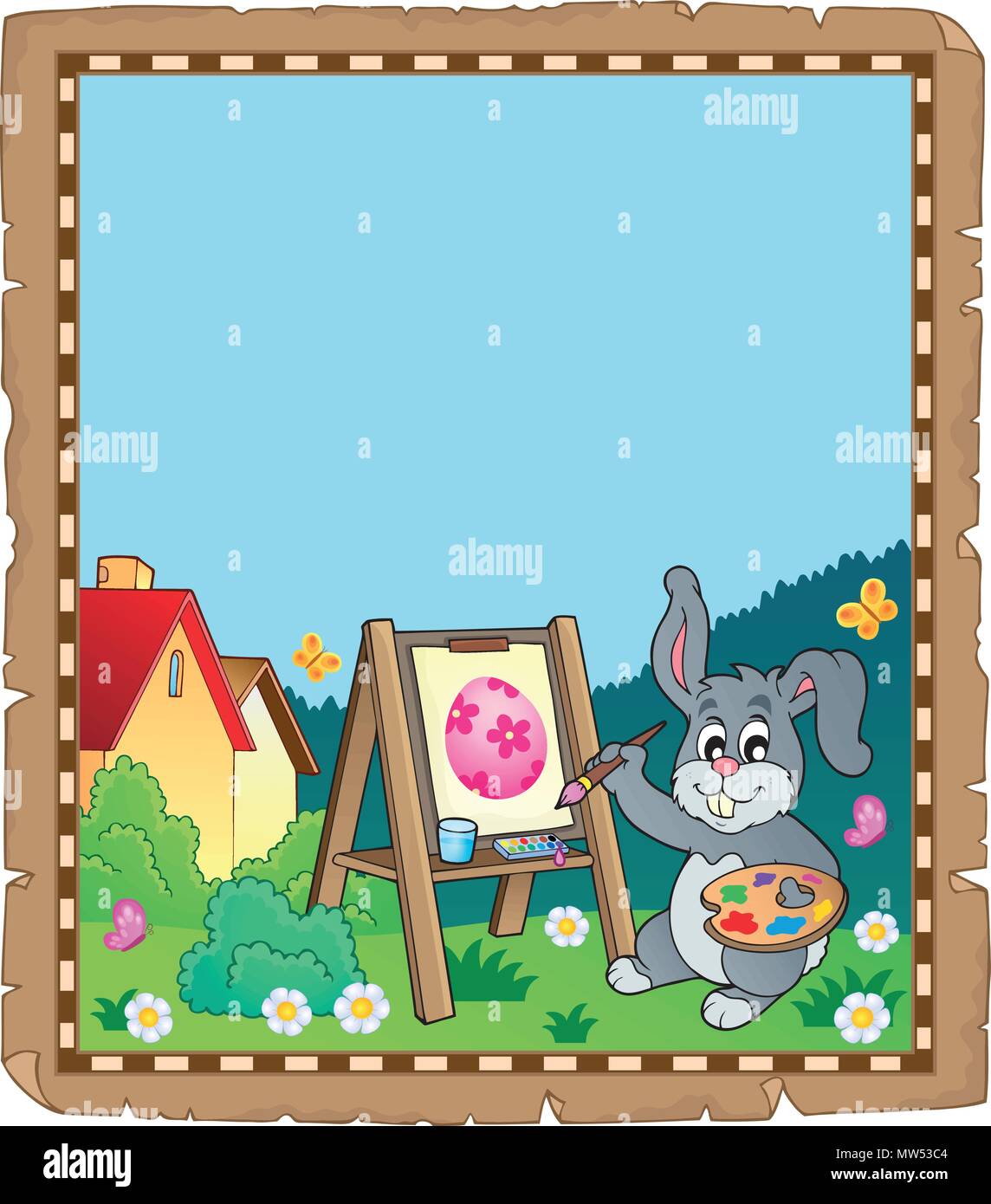 Parchment with Easter bunny painter - eps10 vector illustration Stock ...