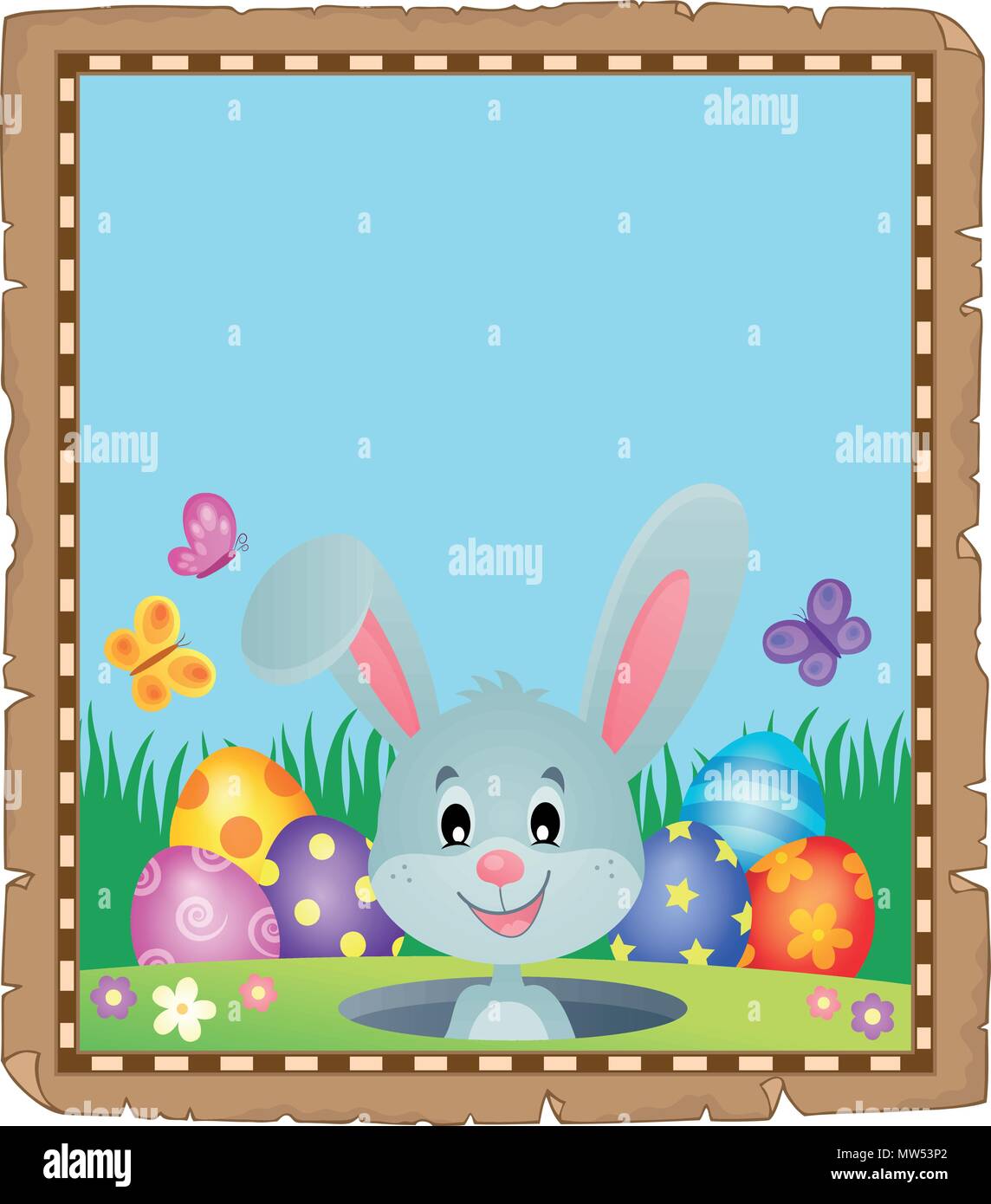 Parchment with lurking Easter bunny 1 - eps10 vector illustration Stock ...