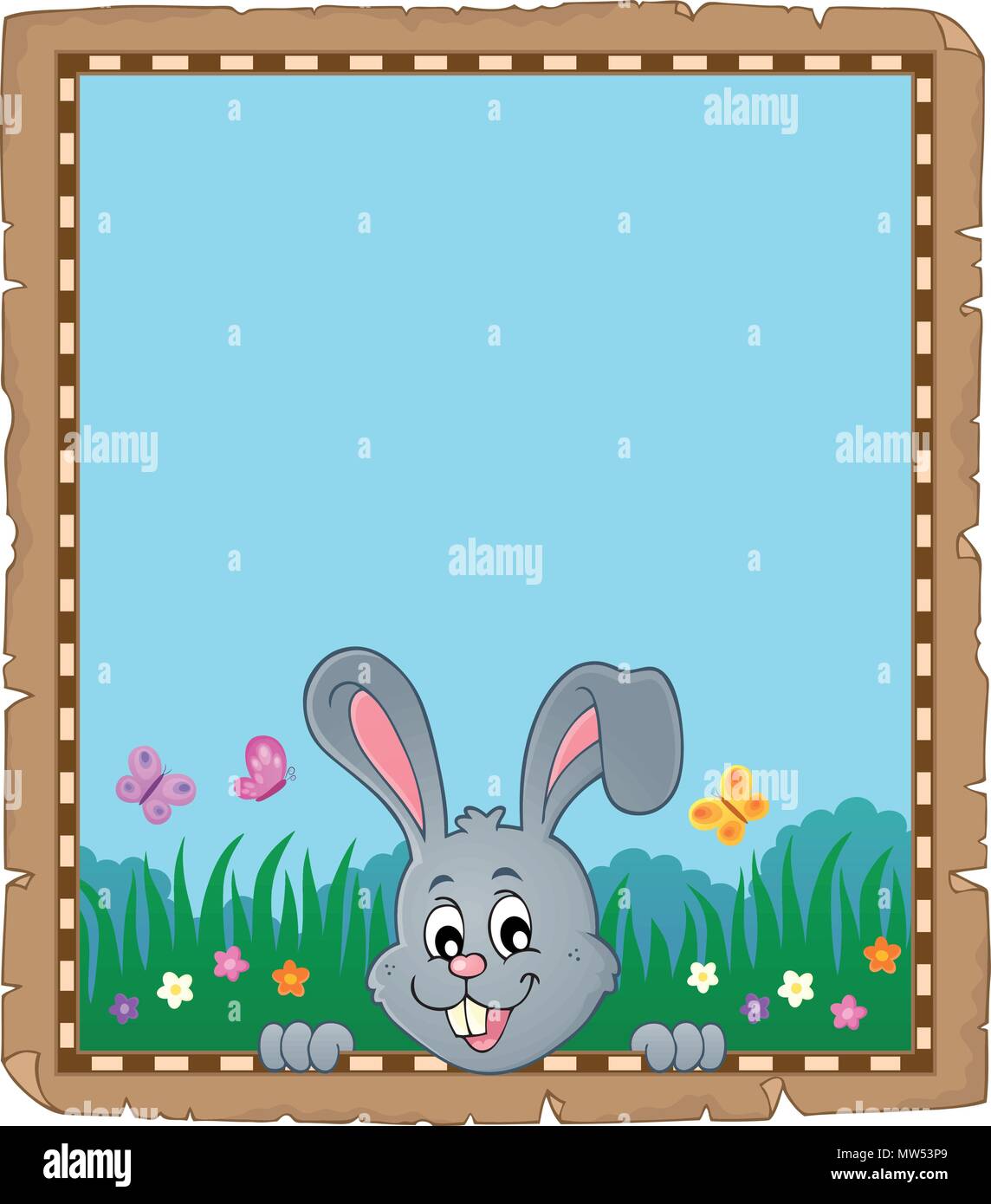 Parchment with lurking Easter bunny 2 - eps10 vector illustration Stock ...