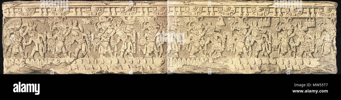 . English: Lateral view 1 of the Piedra de Tizoc, Aztec sculpture . 11 April 2015, 11:05:23. Carlos Nebel 608 Tizoc lateral 1 Stock Photo