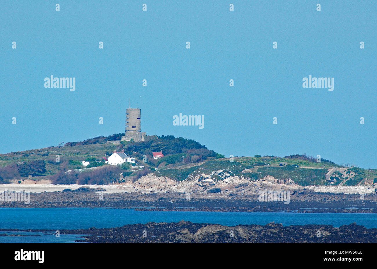 World War II German gun Tower, Gun implacement, L'Eree Bay, Guernsey, Channel Islands. Stock Photo