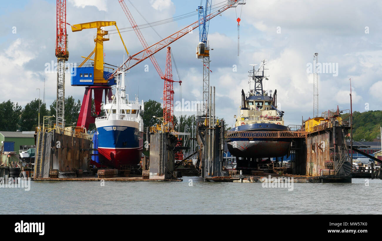 Ships being re-fitted in Gothenburg shipyard Stock Photo