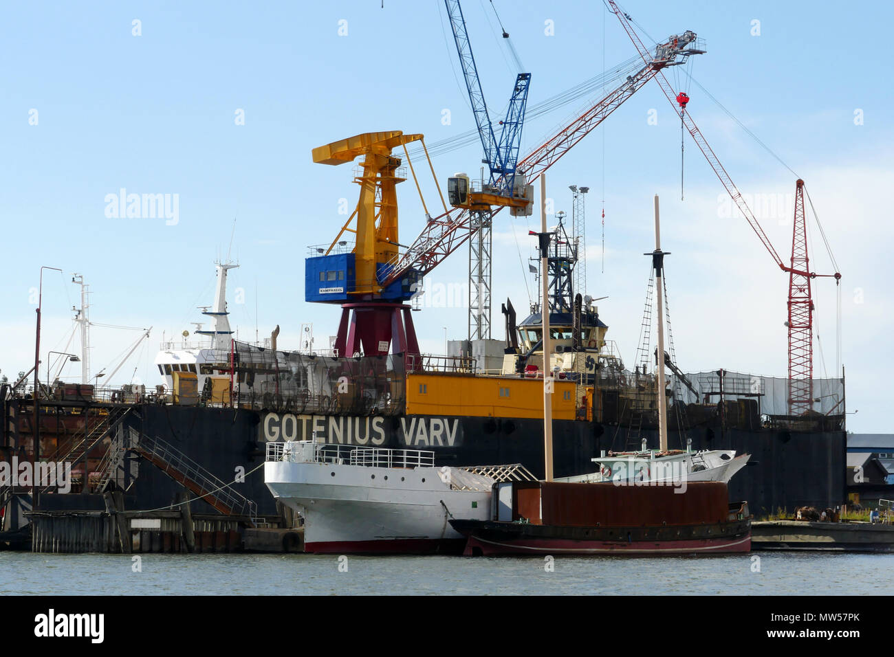 Ships being re-fitted in Gothenburg shipyard Stock Photo