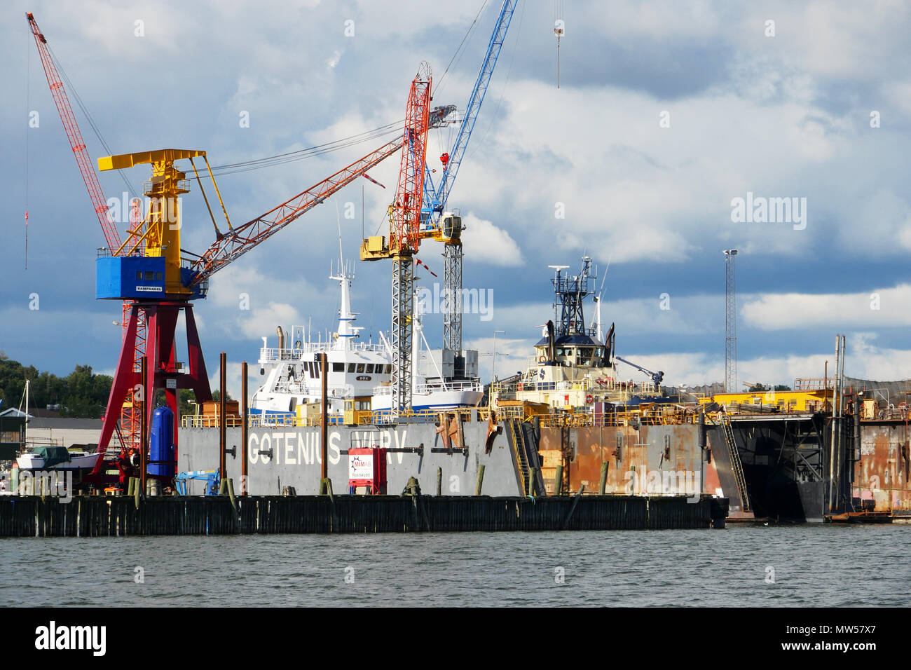Ships being refitted in Gothenburg, Sweden Stock Photo