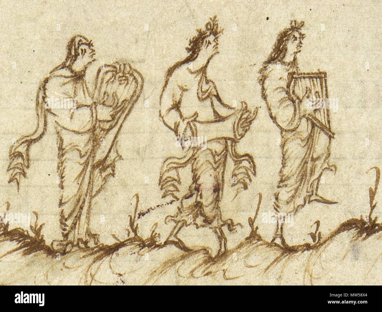 . English From the Utrecht Psalter, from the left a psaltery