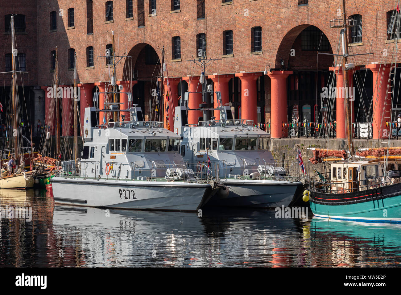 The Archer Class patrol boats HMS Ranger and HMS Smiter moored at the Albert Dock Liverpool for the Tall Ships Festival May 2018 Stock Photo