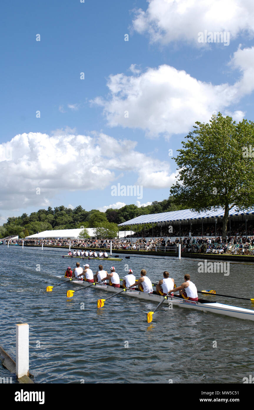 Henley, GREAT BRITAIN, View, Semi-Final, Grand Challenge Cup, University of Southern California. crossing the finish line, 2008 Henley Royal Regatta,  Stock Photo