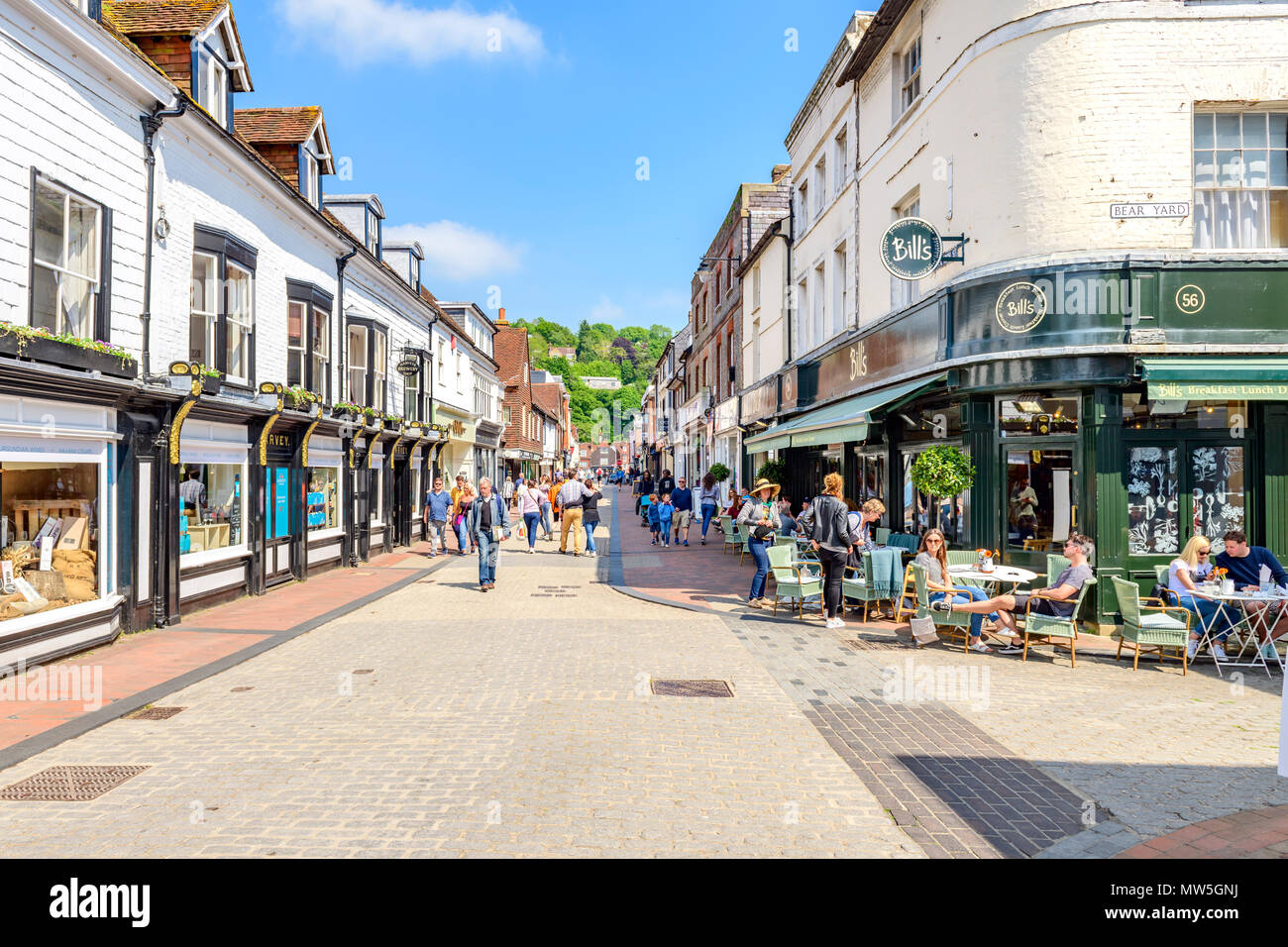 The high street Lewes, a pedestrianised shopping street Stock Photo