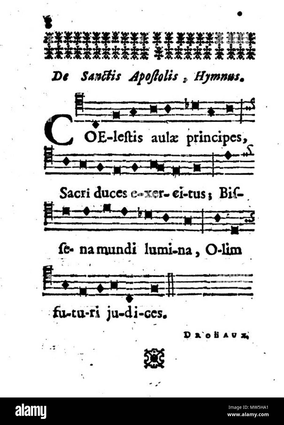 . English: Hymn composed by Etienne Drouaux on a neo-latin poem by Jean Santeul, 1698. 23 October 2016, 19:03:52. Drouaux, Etienne 171 Drouaux Hymne 1698 Stock Photo