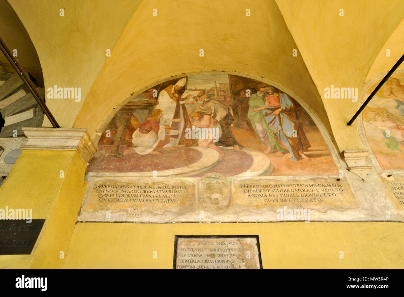 Italy, Rome, church of Sant'Onofrio al Gianicolo, one of three lunettes by Domenichino, painted in 1605, commemorating the hermits who lived here Stock Photo