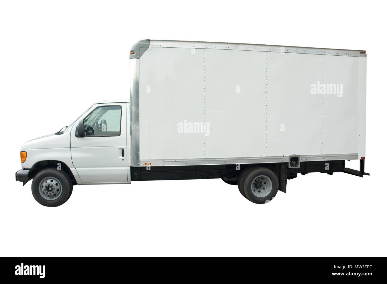 A White Cargo Truck Isolated On White Room For Copy On The