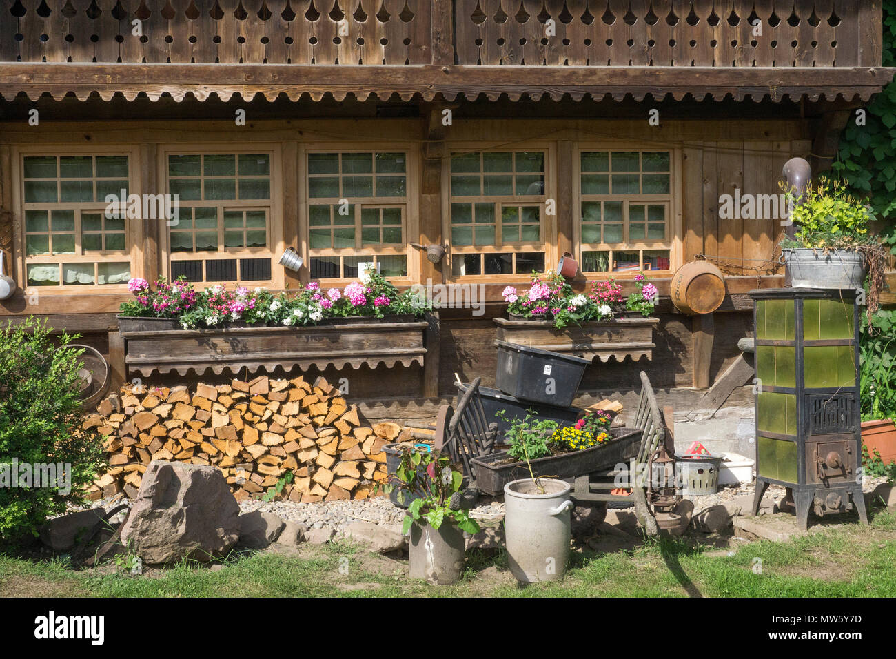 Detail of a old historical Black forest house at Gutach village, Black Forest, Baden-Wuerttemberg, Germany, Europe Stock Photo