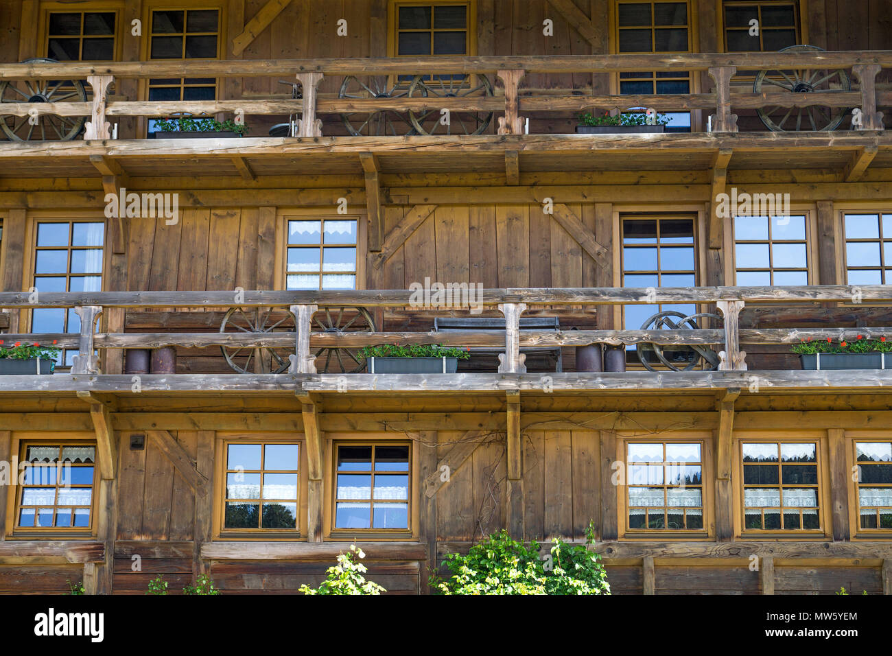 Detail of a typical wooden Black forest house at village Schonach, Black Forest, Baden-Wuerttemberg, Germany, Europe Stock Photo
