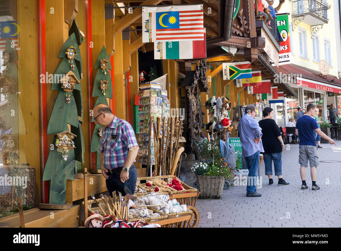 Souvenir shops at center of Triberg, Black Forest, Baden-Wuerttemberg, Germany, Europe Stock Photo