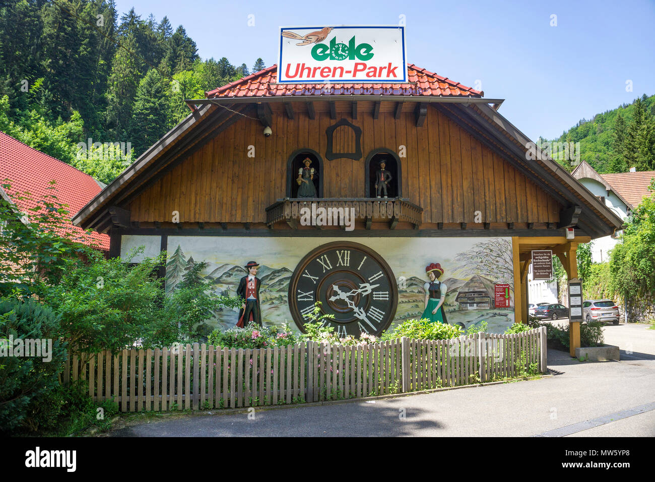 World largest cuckoo clock at Eble clock park, Triberg village, Black Forest, Baden-Wuerttemberg, Germany, Europe Stock Photo
