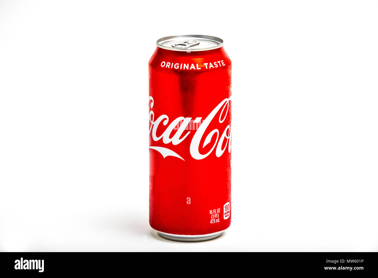 A 16 ounce can of Coca Cola Stock Photo