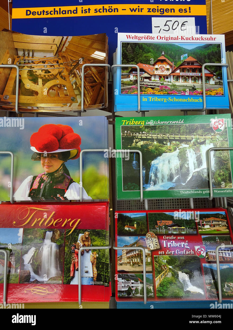 Picture postcards of Black forest at a souvenir shop, Triberg, Black Forest, Baden-Wuerttemberg, Germany, Europe Stock Photo