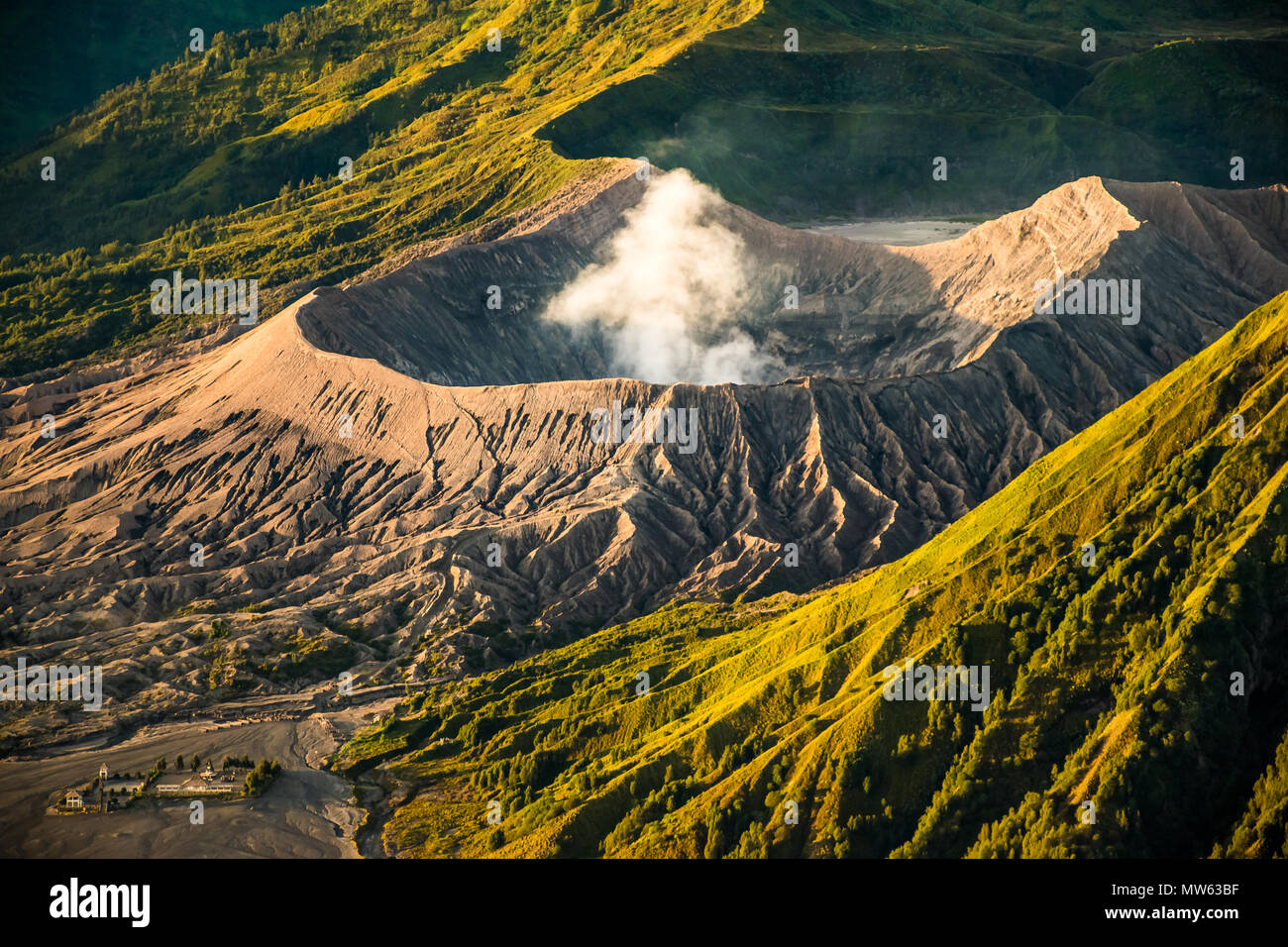 Beautiful sunrise with smoking Mount Bromo in East Java in Indonesia ...