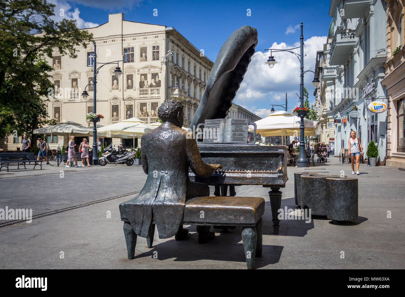 Pianist Artur Rubinstein, a Polish Jew, statue at Piotrkowska Street in Łódź, Łódzkie, Poland Stock Photo