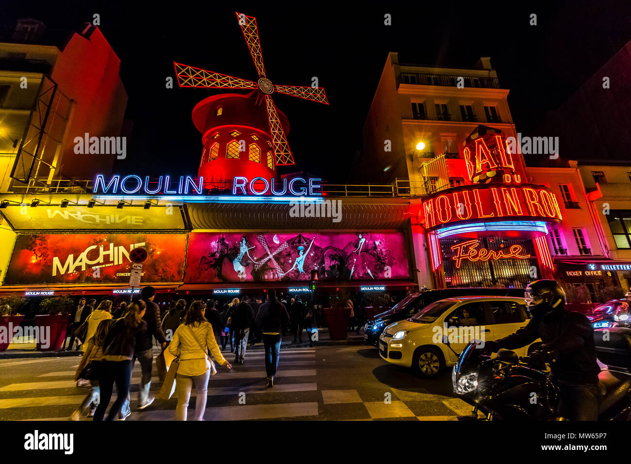 People heading towards he Moulin Rouge for a night out ,Boulevard de Clichy, Pigalle ,Paris Stock Photo