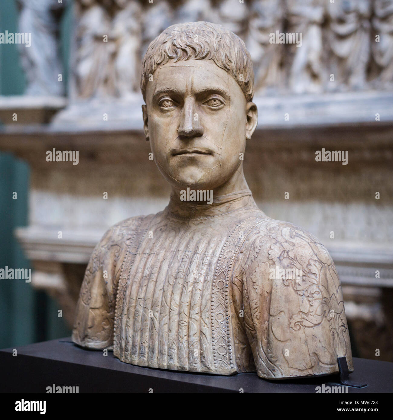 London. England. Portrait bust of Piero di Cosimo de'Medici (1416-1469), V&A Victoria and Albert Museum. The Weston Cast Court (Gallery 46b).  Cast of Stock Photo