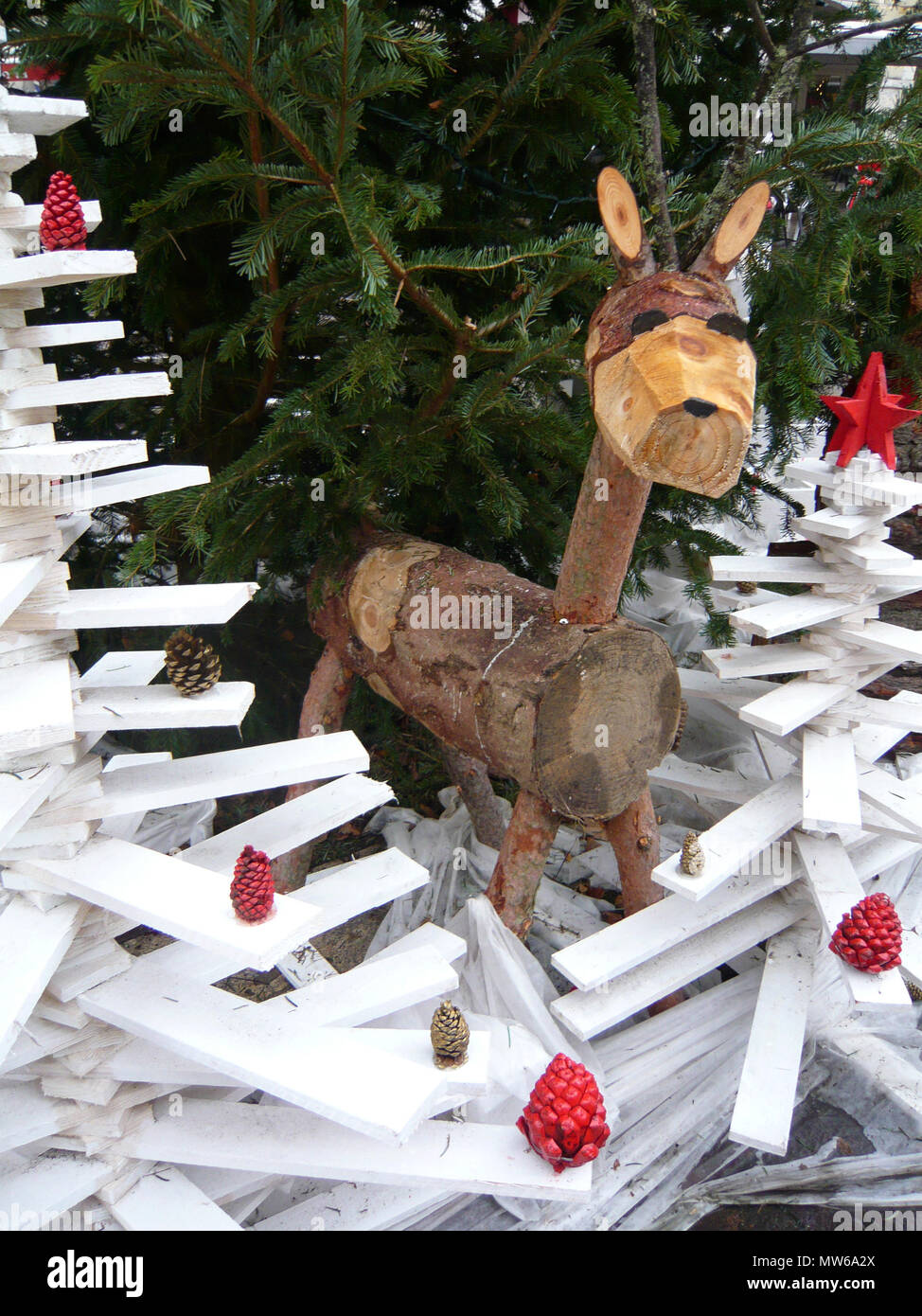 Painted Wooden Christmas Reindeer Stock Photo