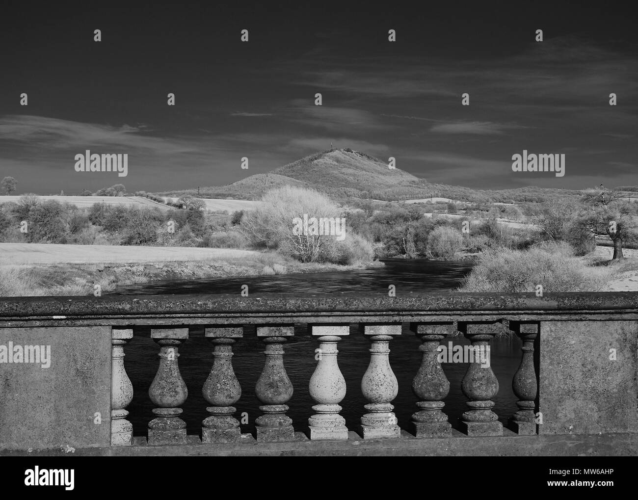 The Wrekin from Cressage Bridge, Shropshire, England (Infrared) Stock Photo