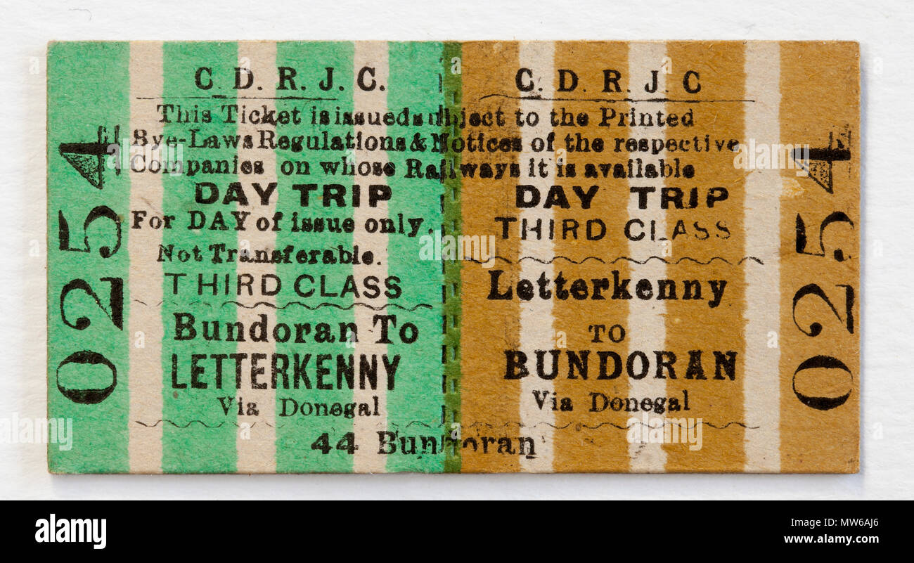 Vintage CDRJC Railway Train Ticket Londonderry Bundoran Stock Photo
