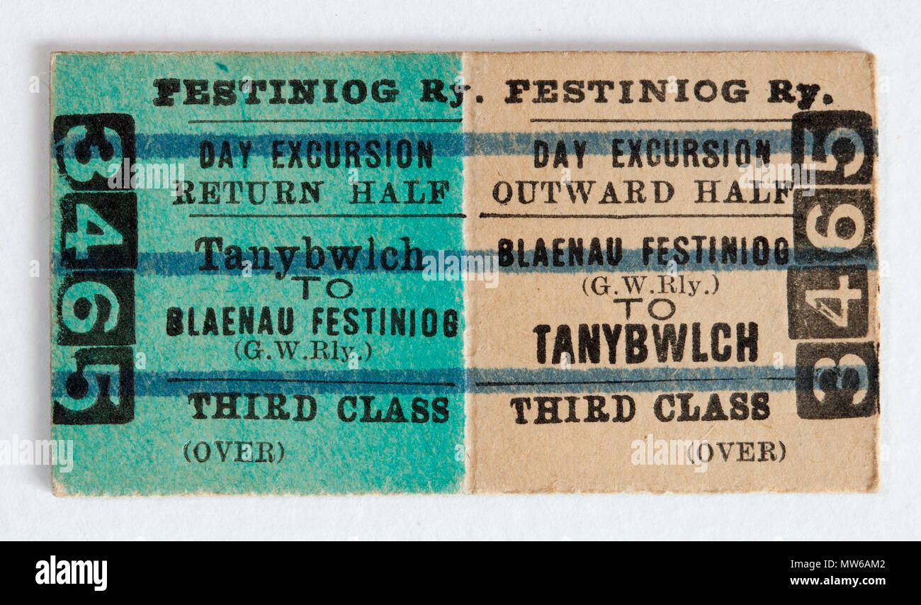 Vintage welsh ffestiniog railway train ticket hires stock photography