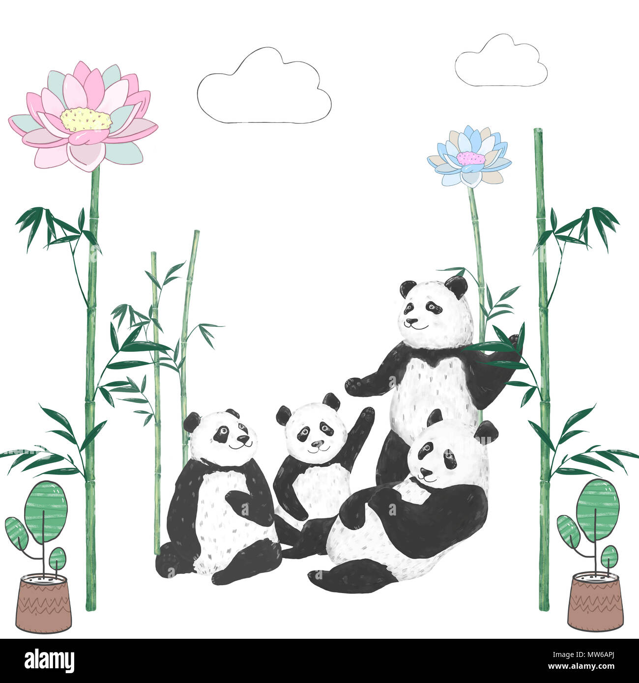 Pandas clip art drawing animals friendly beauty bamboo bears on white  background Stock Photo - Alamy