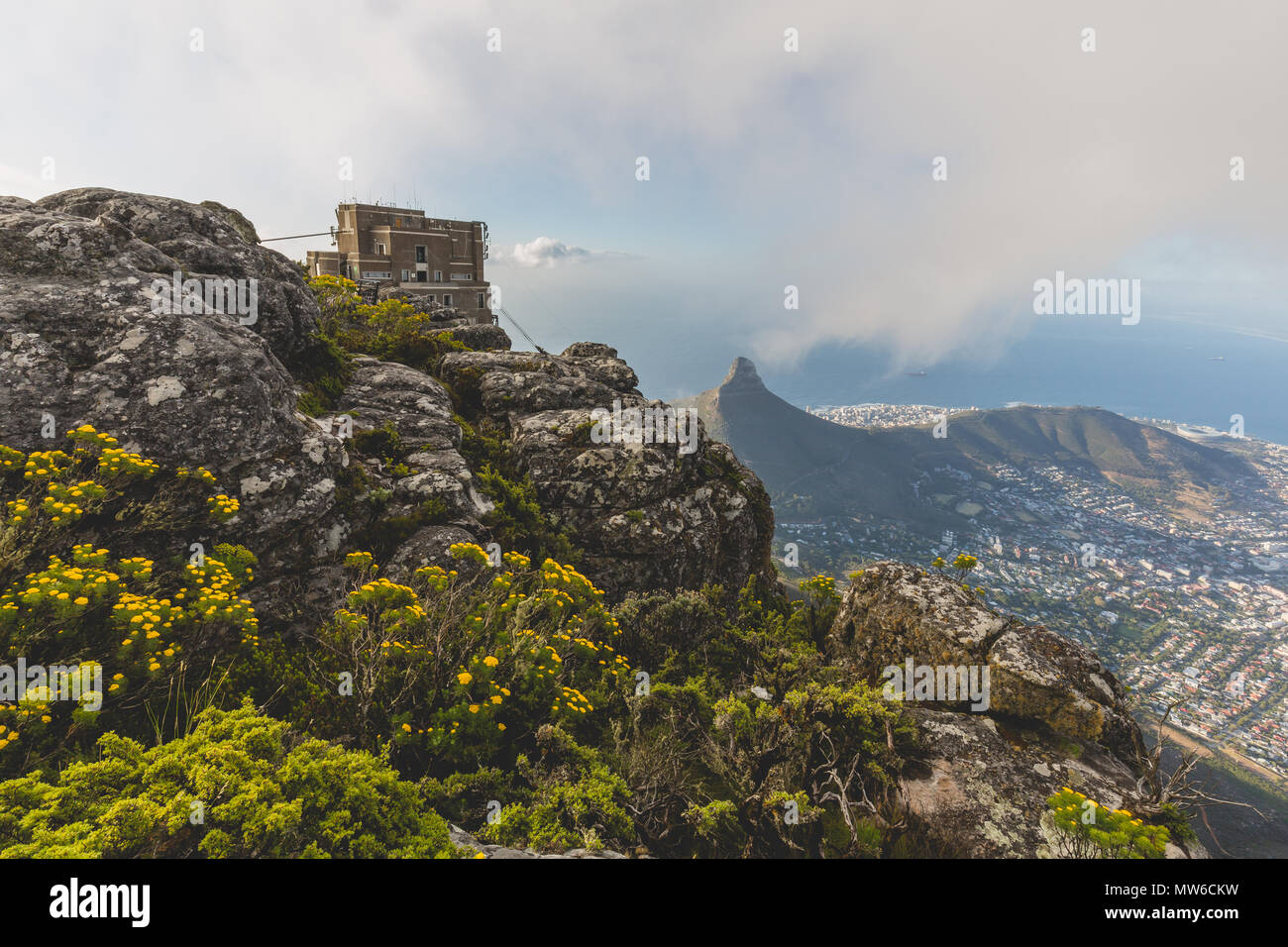 Table Mountain Cable Car and Lion's Head in Cape Town Stock Photo