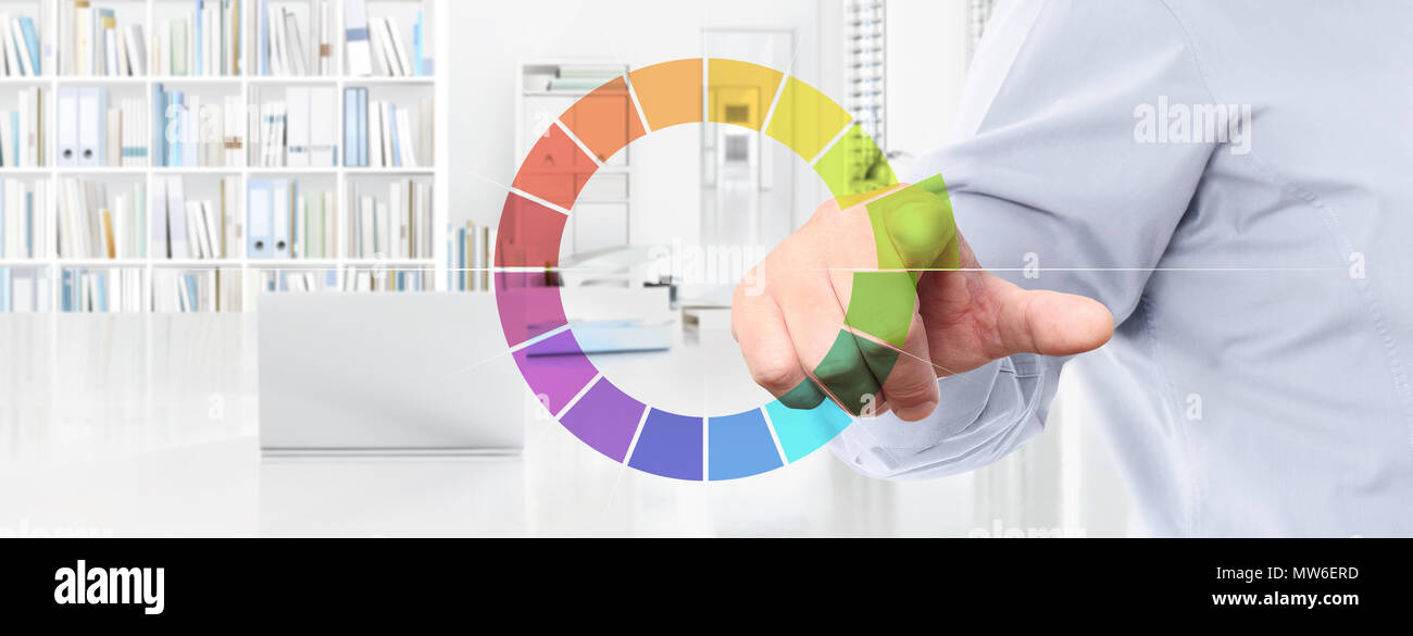 Office Business Work Concept Hand Touch Screen Colors Icons Web
