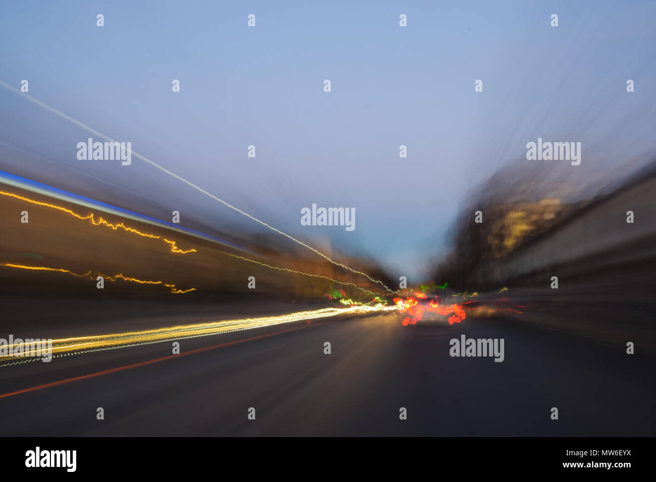 abstract image of street lights at blue hour Stock Photo