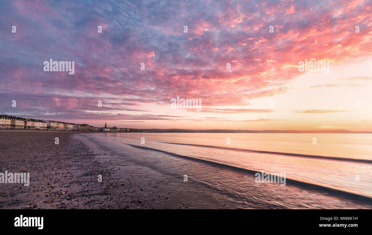 Spring sunrise taken from Weymouth beach Dorset Stock Photo