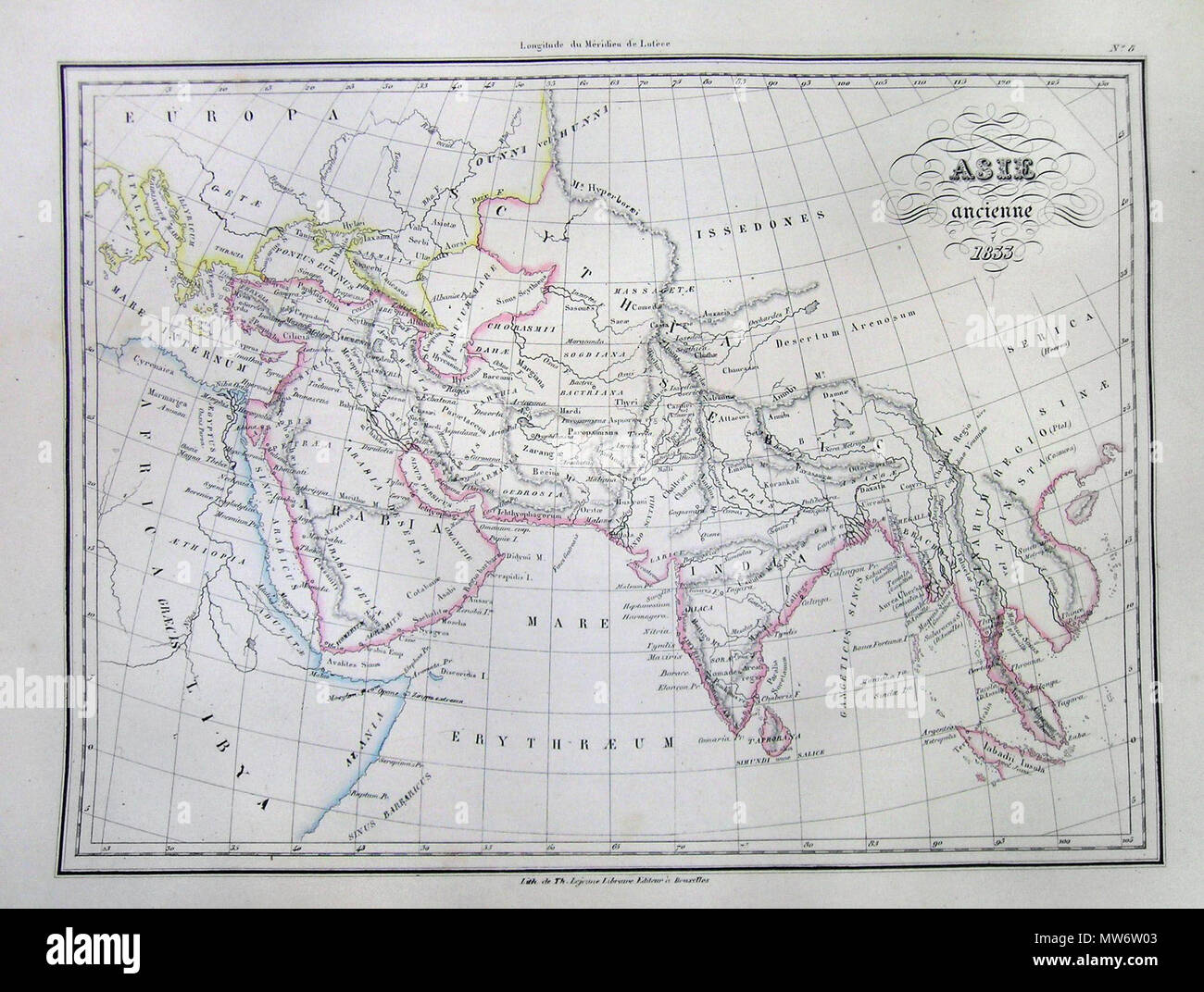 . Asia Ancienne 1833.  English: This beautiful 1833 hand colored map depicts Asia in Ancient times. Extends only as far as modern day Vietnam and does not include China. All text is in French. . 1833  7 1833 Malte-Brun Map of Asia in Ancient Times - Geographicus - AsiaAncient-mb-1837 Stock Photo