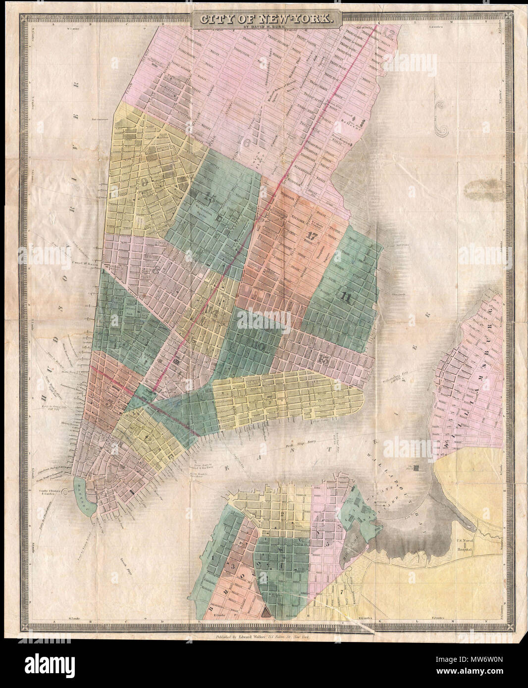 Map of new york 1834 hi res stock - Map Of New York English This Is The C 1834 1836 Edition Of David H Burr And Edward Walkers Important Pocket Map Of The City Of New York Covers New York City South Of 26th Street On The West Side And South Of 40th Street On The East Side Shows The City In Considerable Detail With Attention To Churches Theaters Ferries Government Buildings Museums And Other Public Centers Columbia College Is Noted On Murray Street Also Notes The Fulton Fish Market St Marks Church In The East Village And The Nations First Hospital At Bellevue This Map Includes Parts Of Brooklyn And Williamsb MW6W0N