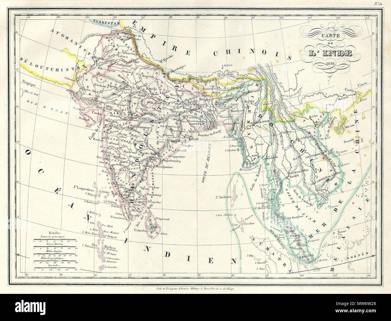 Carte de L'Inde. English: This is a beautiful 1836 copperplate lithograph  map of India and Southeast Asia by French cartographer Malte-Brun. Includes  the modern day nations of India, Bangladesh, Burma (Myanmar),