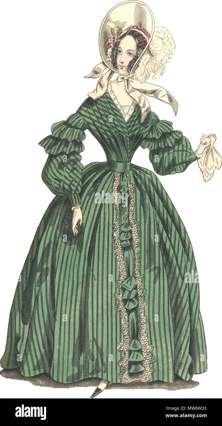 MORNING DRESS. Fig. 2--Pelisse robe of striped silk; it is of two